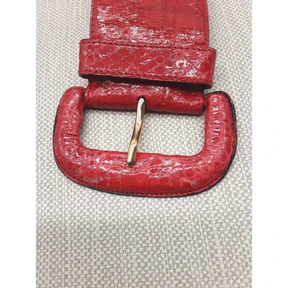 Donna Karan Wide Vintage Medium Belt Genuine Caiman Crocodile Red Rare Patent